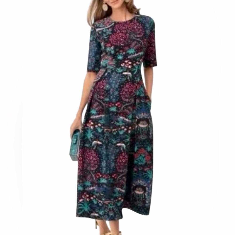 NWT Tuckernuck Midi Holiday Midnight Garden Floral Stretch Dress Pockets XL
